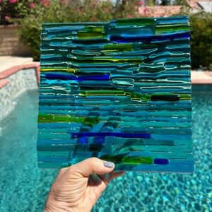 Fused glass plate - 9.5x9.5 inches - handmade